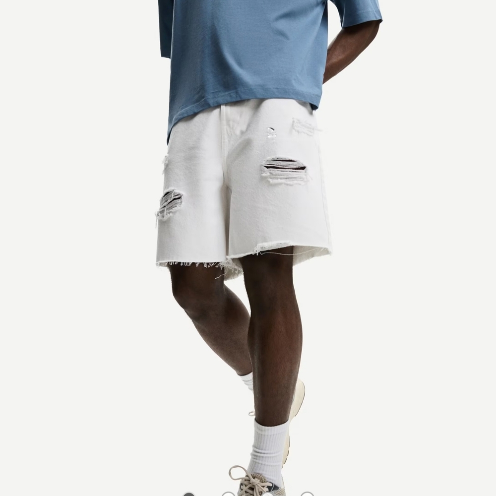Bershka Men's  NWT Ripped Denim Bermuda Shorts in White - EUR 34 ( 28 US)